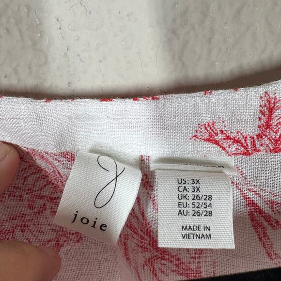 Joie Plus 3X Tropical Hawaiian Linen Top White Beach Resort Vacation Coastal - Picture 5 of 6